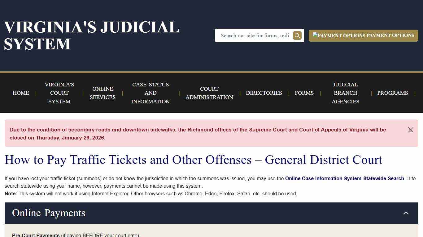 How to Pay Traffic Tickets and Other Offenses – General District Court Virginia Court System