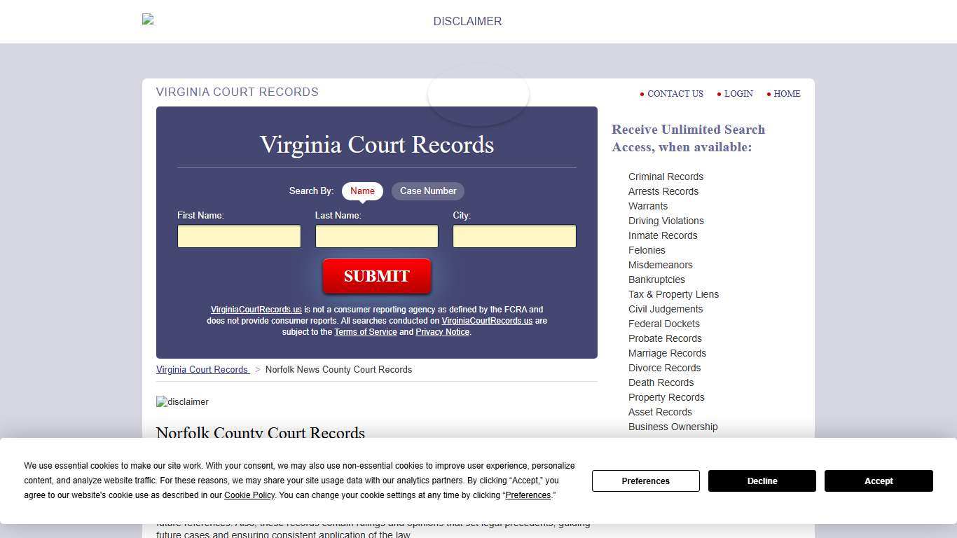 Norfolk County Court Records VirginiaCourtRecords.us